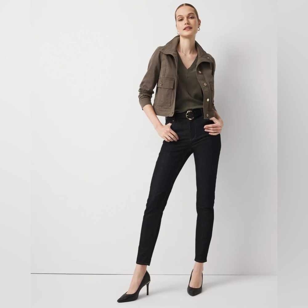 White House Black Market Women's Jean Jacket in Dark Green